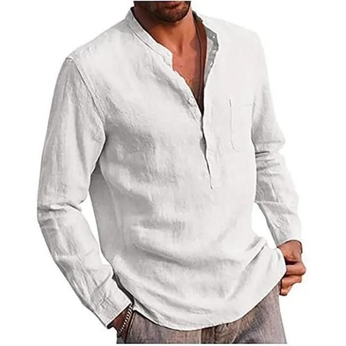 Chemise En Lin Homme Amoune - Modern Doux - Manches Longues - Col Mao - Blanc