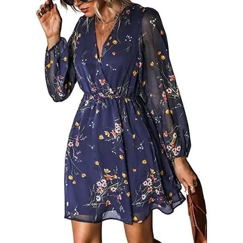 Mini Robe En Mousseline De Soie À Manches Longues Pour Femme Imprimé Floral