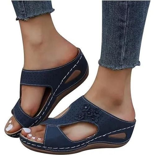 Sandales Compensées - Mode - Femme - Caoutchouc - Confort Orthopédique - Été Bleu