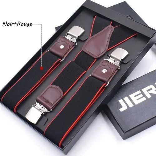 Bretelles Homme - Vogue - Noir Et Rouge - Élastique Et Ajustable - 125*3.5cm