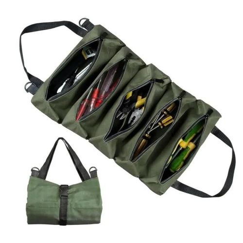 Sacoche à Roulettes pour Outils, Sac à Outils en Toile Portable avec 5 Poches à Fermeture éclair, Sac à Roulettes Petit Modèle