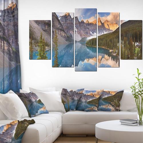 Lac Moraine dans le parc Banff Canada Impression sur toile d'art paysager en forme de diamant 50 x 25 cm. (sans cadre)