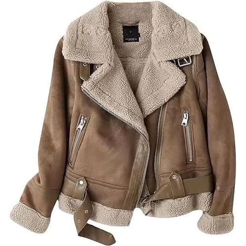 Veste De Motard Pour Femme Veste Polaire En Fausse Fourrure Manteau À Revers En Daim Veste À Manches Longues Épais Café