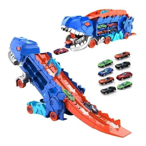 Camion de Transport de Dinosaures - Jouet Camion de Transport - 8 Voitures - Rouge - 3 Ans et Plus