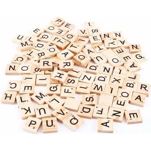 Jeu De Lettres En Bois - Scrabble - 100 Pcs - Lettres Noires - Pour Enfant De 6 Ans Et Plus