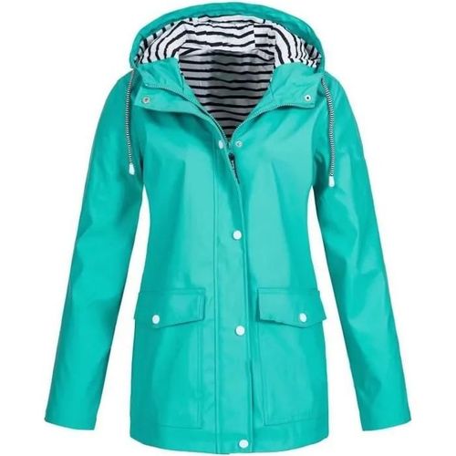 Veste De Pluie Solide Pour Femmes En Plein Air Grande Taille Imperméable À Capuche Coupe-Vent - Vert