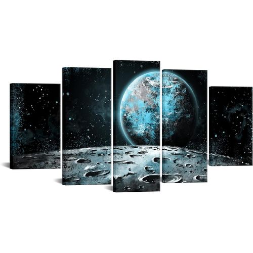 Décoration murale de l'espace extra-atmosphérique, vue du lever de terre depuis la lune, image sur toile, univers moderne, décoration de maison, salon, bureau 50 x 25 cm. (sans cadre)