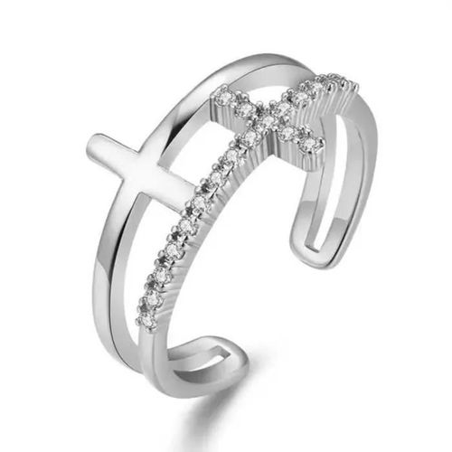 Bague Religieuse En Argent Double Anneaux Avec Croix Chrétiennes, Anneau Catholique Avec Pierres En Zircon, Bijou Chrétien, Cadeau