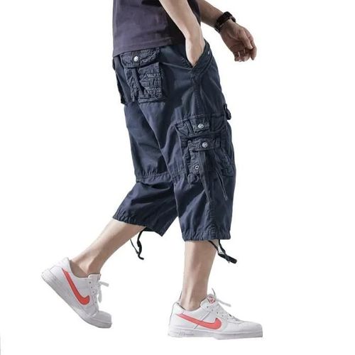 Pantacourt Hommes Multi-Poche Cargo Pantacourt Hommes Sans Ceinture Pantacourt Homme Casual Pantacourt Hommes Baggy Short-Bleu