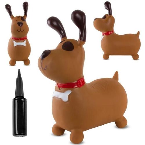 Animal sauteur gonflable, jouet enfant 1 an pour l\'intérieur et l\'extérieur, pompe manuelle incluse (Chien marron)