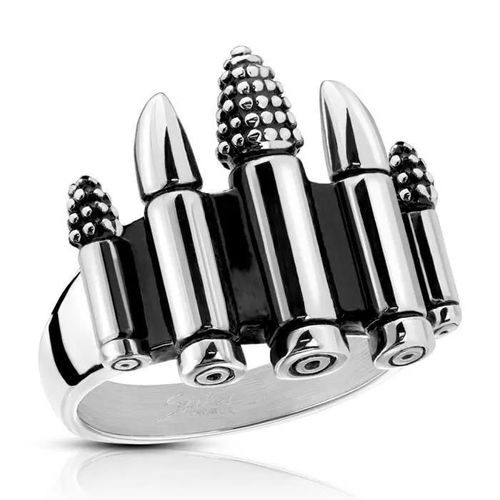 Bague Anneau Homme Acier Inoxydable - Surplombée De 5 Cartouches À Balles - Argenté - Résistant - Mixte