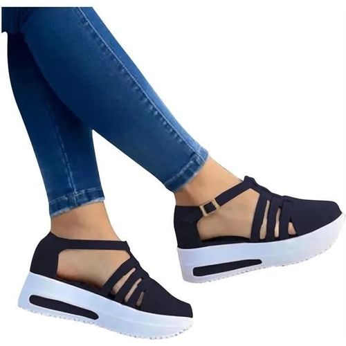 Sandales De Sport Femme - Mode Marche Sport Chaussures Plates Respirantes - Noir - Semelle Absorbant Les Chocs