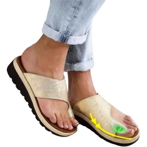Sandales Orthopédiques Pour Femmes - Bunion Correcteur - Plateforme Wedge Slippers - Chaussures D\'été Dorées