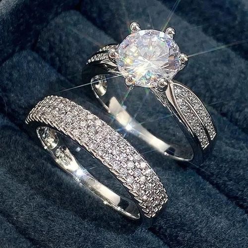 Jeu D\'alliances De Mariage Deux Bagues Pour Lui Et Pour Les Couples Bagues De Fiançailles En Cz Taille 59