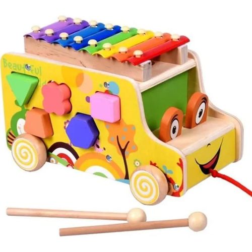 Bebe Enfant Bois Bus Jouet Enfant Jeux Construction Bois Xylophone Bebe 18 Mois Avoir Forme Géométrique 8 Ton Et Marteau En Bois