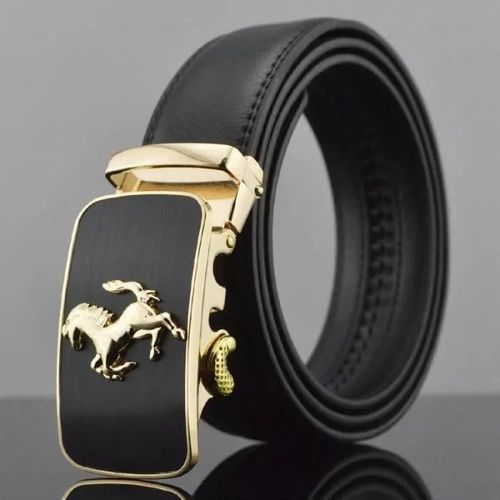 Ceinture En Cuir De Vachette - Jaguar - Noir - Classique - Boucle Automatique Pour Homme