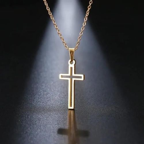 Collier Avec Pendentif Croix Chrétienne En Acier Inoxydable Or, Bijou Chrétien Homme, Bijou Croix Femme, Bijou Catholique