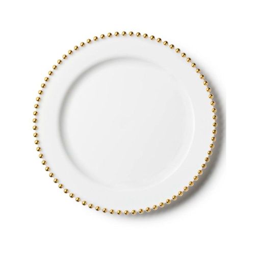 10 Assiettes Réutilisables Perles Dorées 26cm