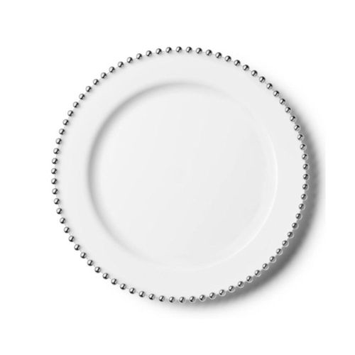 10 Assiettes Réutilisables Perles Argentées 26cm