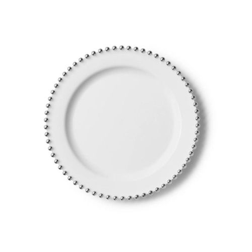 10 Assiettes Réutilisables Perles Argentées 19cm