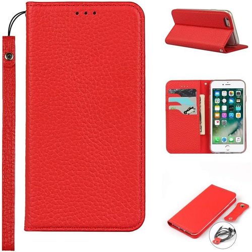 Iphone 6 Plus Coque,Iphone 6s Plus Coque,Premium Cuir Veritable Flip Portefeuille Etui En Cuir,[3 Fentes][Fermeture Magnetique],Coque Housse Etui Pour Iphone 6 Plus/6s Plus - Rouge