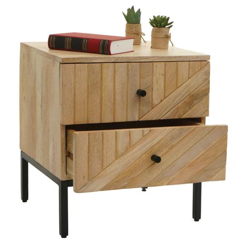 Table De Nuit Hwc-L95, Commode Table D'appoint Armoire, Tiroir Bois De Manguier 51x45x40cm, Naturel