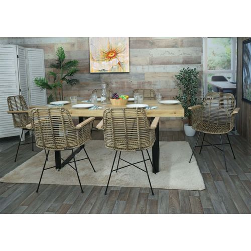 Lot De 6 Chaises De Salle À Manger Hwc-M29, Chaise De Cuisine En Osier Chaise En Rotin Avec Accoudoirs, Kubu Rotin Bois Métal