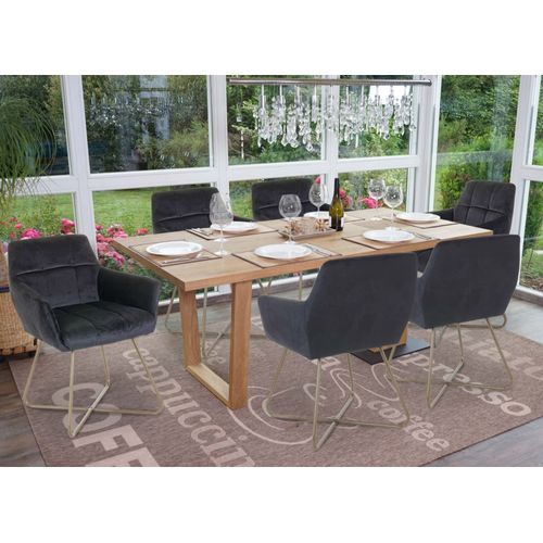 Lot De 6 Chaises De Salle À Manger Hwc-F37, Chaise De Cuisine, Design Rétro Velours Pieds Dorés   Noir