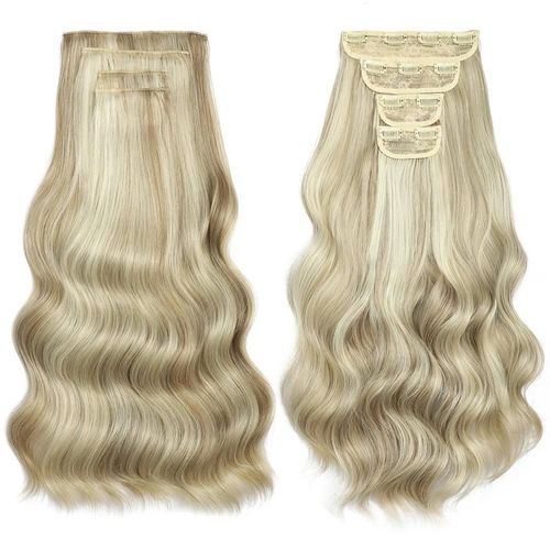 22 Pouces Extensions Capillaires Synthétiques Ondulées Bio À Clips,22 Pouces,4 Pièces/Lot,220g,Blondes,Tête Complète,Résistantes À La Chaleur,Pour Femmes 