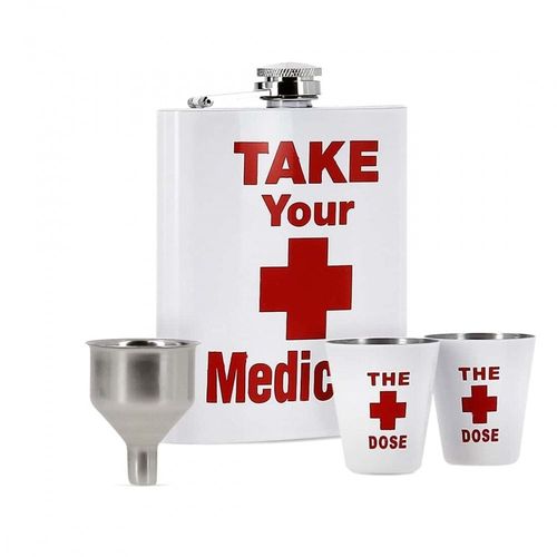 Coffret Flasque À Alcool Médecine Avec Gobelets