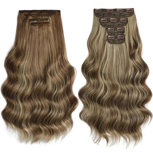22 Pouces Extensions Capillaires Synthétiques Ondulées Bio À Clips,22 Pouces,4 Pièces/Lot,220g,Blondes,Tête Complète,Résistantes À La Chaleur,Pour Femmes 