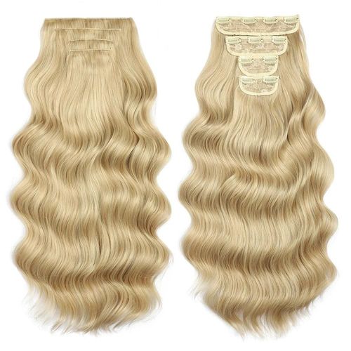 22 Pouces Extensions Capillaires Synthétiques Ondulées Bio À Clips,22 Pouces,4 Pièces/Lot,220g,Blondes,Tête Complète,Résistantes À La Chaleur,Pour Femmes 