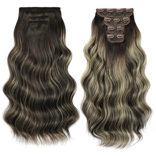 22 Pouces Extensions Capillaires Synthétiques Ondulées Bio À Clips,22 Pouces,4 Pièces/Lot,220g,Blondes,Tête Complète,Résistantes À La Chaleur,Pour Femmes 