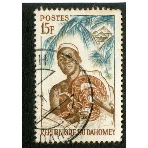 Timbre Oblitéré République Du Dahomay, Postes, 15 F