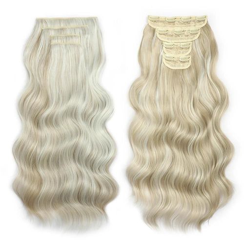 22 Pouces Extensions Capillaires Synthétiques Ondulées Bio À Clips,22 Pouces,4 Pièces/Lot,220g,Blondes,Tête Complète,Résistantes À La Chaleur,Pour Femmes 