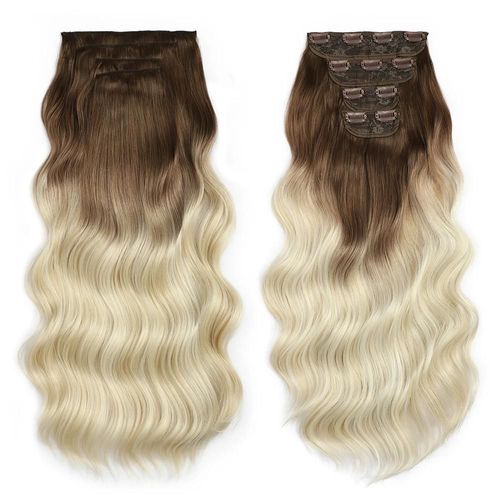 22 Pouces Extensions Capillaires Synthétiques Ondulées Bio À Clips,22 Pouces,4 Pièces/Lot,220g,Blondes,Tête Complète,Résistantes À La Chaleur,Pour Femmes 