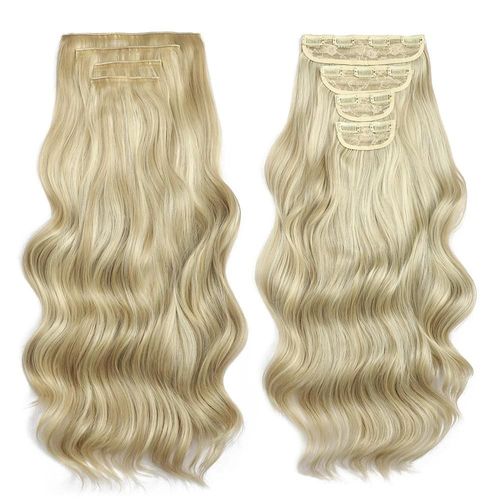 22 Pouces Extensions Capillaires Synthétiques Ondulées Bio À Clips,22 Pouces,4 Pièces/Lot,220g,Blondes,Tête Complète,Résistantes À La Chaleur,Pour Femmes 
