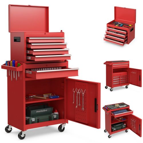 Servante D'atelier 2 en 1 Boite à Outils Sur Roulette 5 Tiroirs Armoire Verrouillable Rangement Outillage Garage
