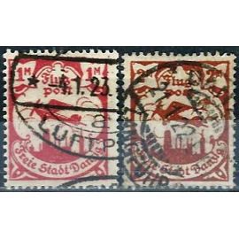 Allemagne, Ville Autonome De Danzig 1920, Beaux Timbres De Poste Aérienne Yvert 6 Et 7, Petit Avion Survolant La Ville, Oblitérés, Tbe