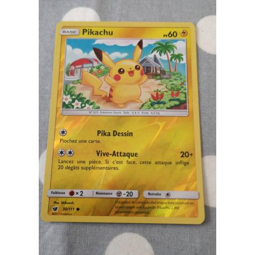 Carte Pokémon Pikachu - 60 Pv - Attaque : Pika Dessin - Vive-Attaque 20+ - Soleil Et Lune Invasion Carmin - 30/111 -  Edition Française