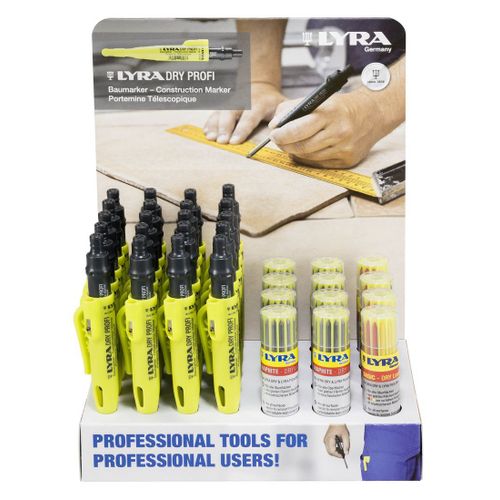 Box de 20 Crayons graphites Lyra Dry Profi + 8 étuis de 12 mines graphite 2B + 4 étuis de 12 mines couleurs