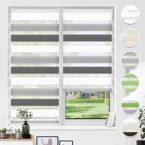 Store Enrouleur Jour Nuit Sans Perçage, Double Tissu Avec Clips, Rideau Occultant Pour Fenêtre & Porte, 45 X 150 Cm (Largeur Du Tissu 41 Cm), Blanc-Gris-Anthracite[Occ710103]