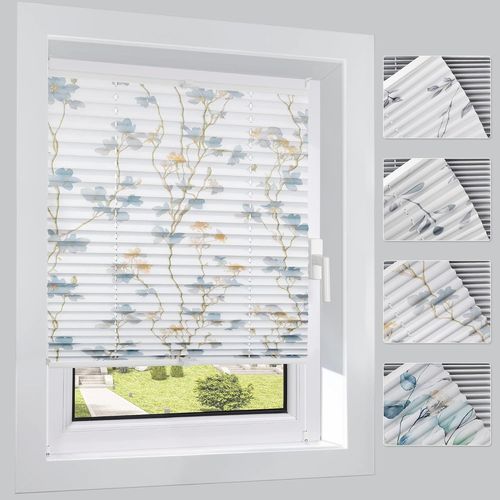 Store Plissé Occultant Sans Perçage Avec Motif Floral Botanique, Store Plissé Occultant Klemmfix, L 60 X H 130 Cm, Brise-Vue, Protection Solaire, Store Enrouleur Pour Fenêtre Et Po[Occ711933]