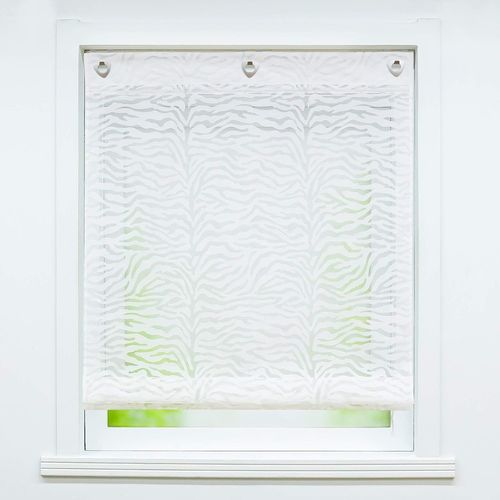 Store Romain Transparent Avec Crochets Sans Percage Motifs De Rayures Rideaux Voilage En Voile Pour Cuisine Chambre Salle De Bain Blanc 1 Pièce Lxh 100x140cm[Occ712294]