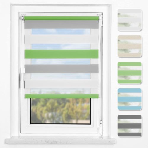 Store Enrouleur Jour Nuit Klemmfix Sans Perçage,Rideau 50l X 150l Cm Vert-Gris-Blanc (Largeur Du Tissu 46), Facile À Montage, Facile À Installer Avec Clips Pour Fenêtre Ou Porte[Occ710549]