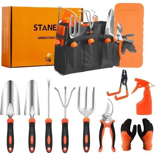 Stanew 13 x Stainless Steel Garden Tool Set, Ergonomic Rubber Handle, Garden Glove, Storage Bag, Gardening Gifts for Women and Men