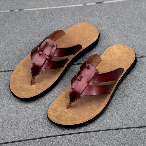 Tongs En Cuir Pour Homme,Chaussures De Plage Cool,Pantoufles D'hôtel,Légères,Plates,De Marche,Marque De Luxe,Été