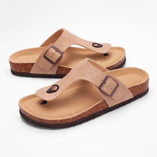 Eyriphy-Sandales Plates D'été Pour Hommes,Pantoufles À Pieds En Liège Avec Structure Réglable,Chaussures De Plage,Support D'arc,Parker Ouvert,Toboggans Souples Confortables