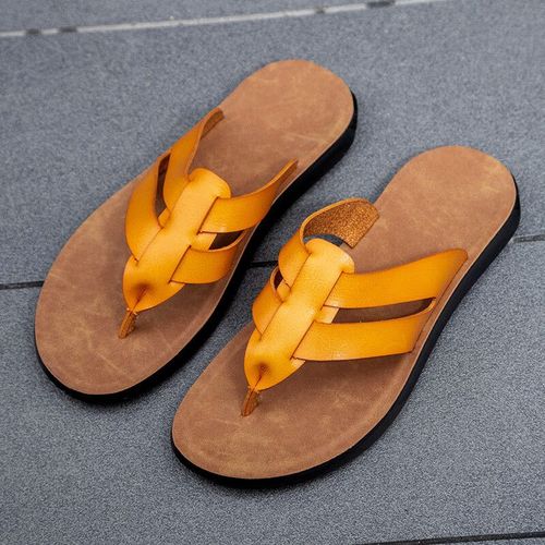 Tongs En Cuir Pour Homme,Chaussures De Plage Cool,Pantoufles D'hôtel,Légères,Plates,De Marche,Marque De Luxe,Été