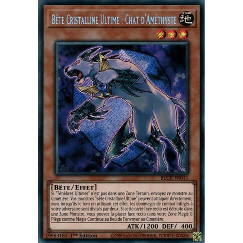 Yu Gi Oh ! Bête Cristalline Ultime : Chat D'améthyste ( Blcr-Fr011 ) Secret Rare En Français